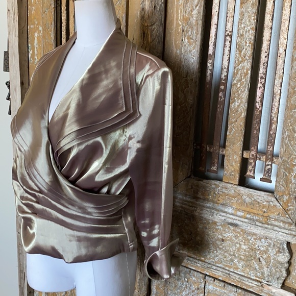 CACHET FAUX WRAP EVENING BLOUSE 14 METALLIC - Picture 5 of 7